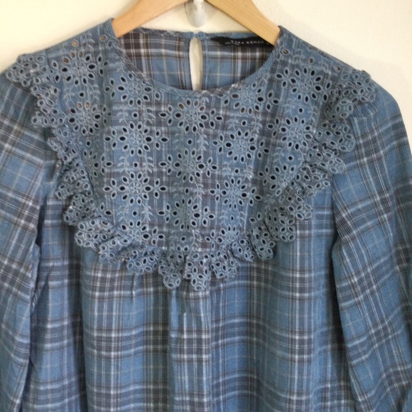 Zara Shirt Blue Plaid Top Long Sleeves size XS - Picture 3 of 7